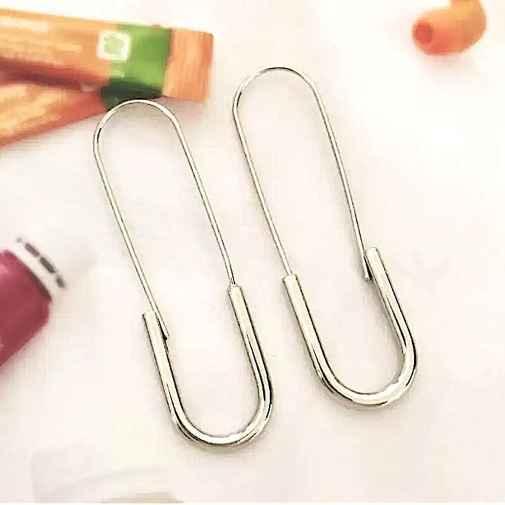 SILVER SAFETY PIN HOOP EARRINGS